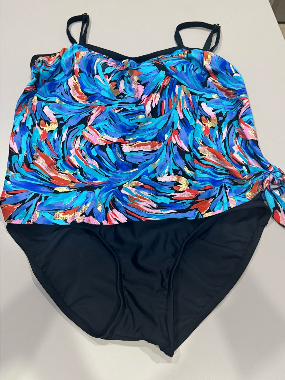 Maxine of Hollywood One Piece Swim Suit black & Vibrant Blue Multicolor Sz 14